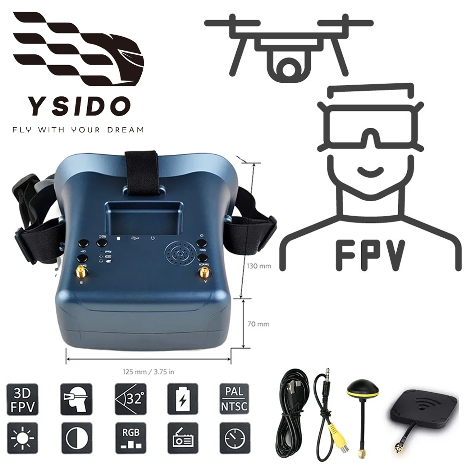 Drone Racing Goggles - FPV 고글 008D 5.8G 40채널 4.3인치